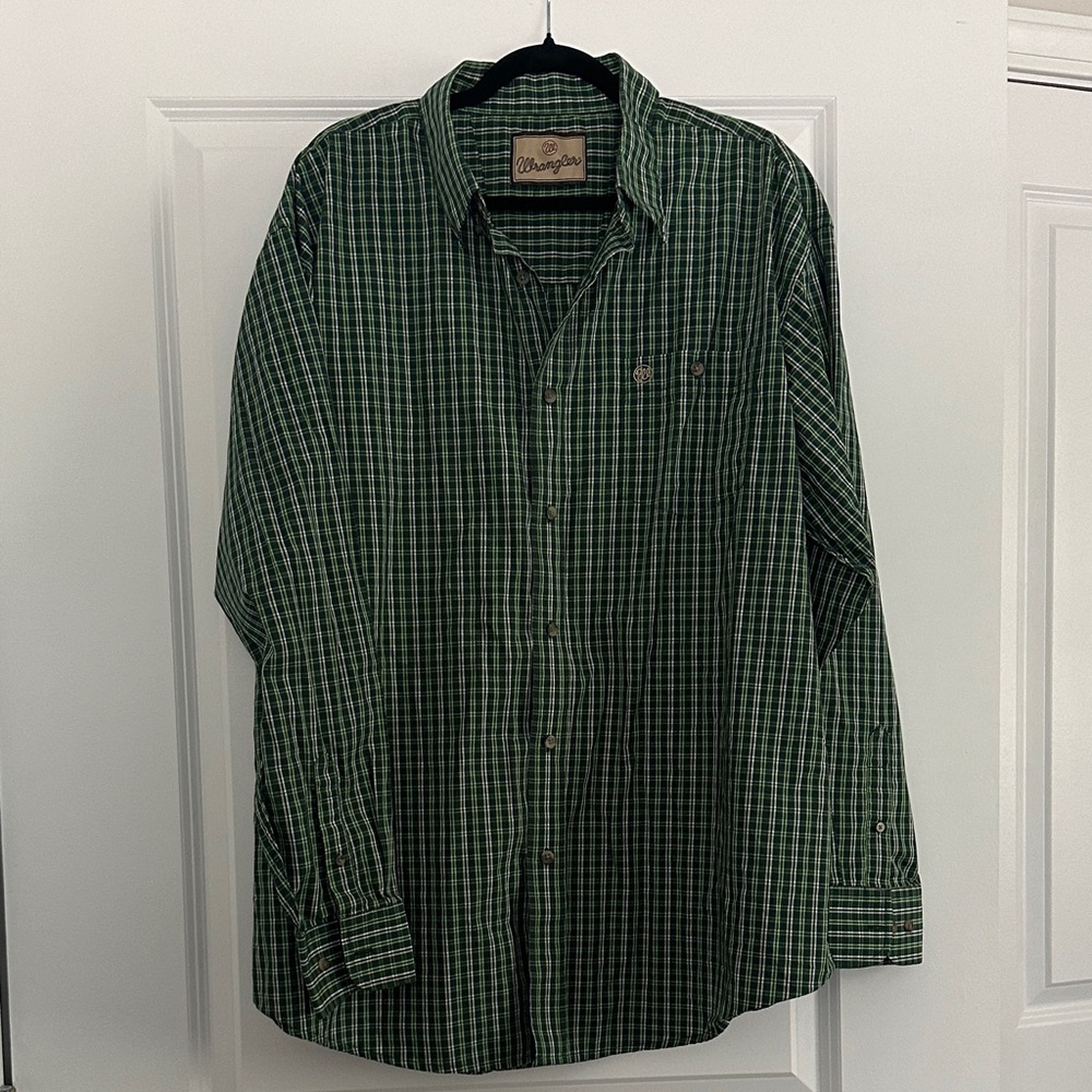 Wrangler Men's Casual Green Plaid Shirt